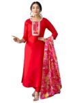 Naixa Women's Rayon Embroidered Straight Kurta with Pant and Dupatta Sets (NX-498)