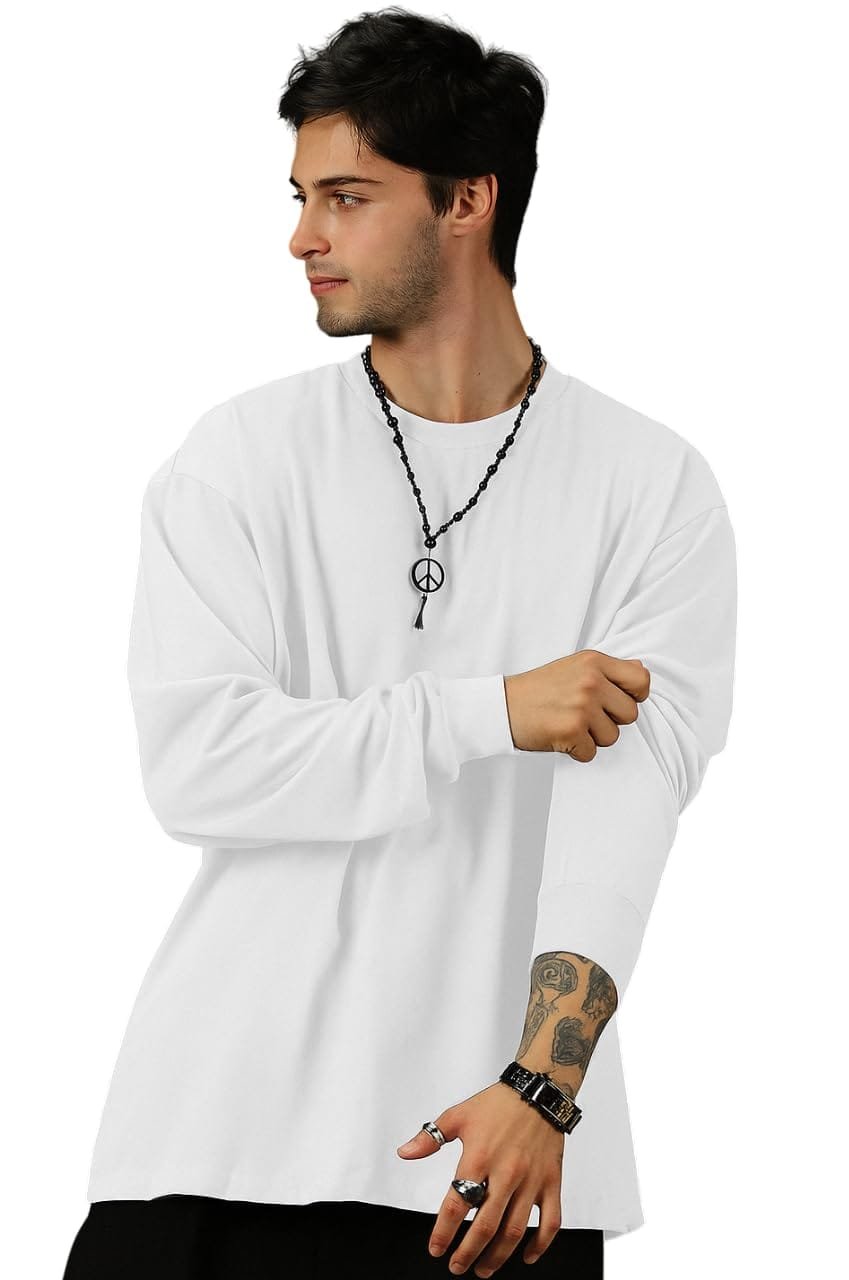 ALONE EAGLE Oversized Cotton Plain Full Sleeve Round Neck T Shirt for Men
