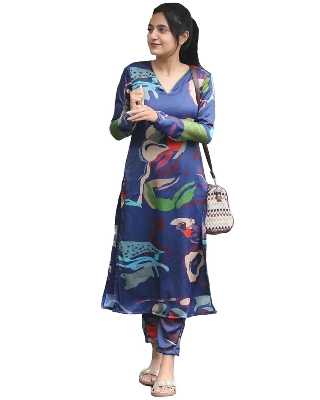 ANNI DESIGNER Women’s Cotton Blend Straight Printed Kurta with Pant