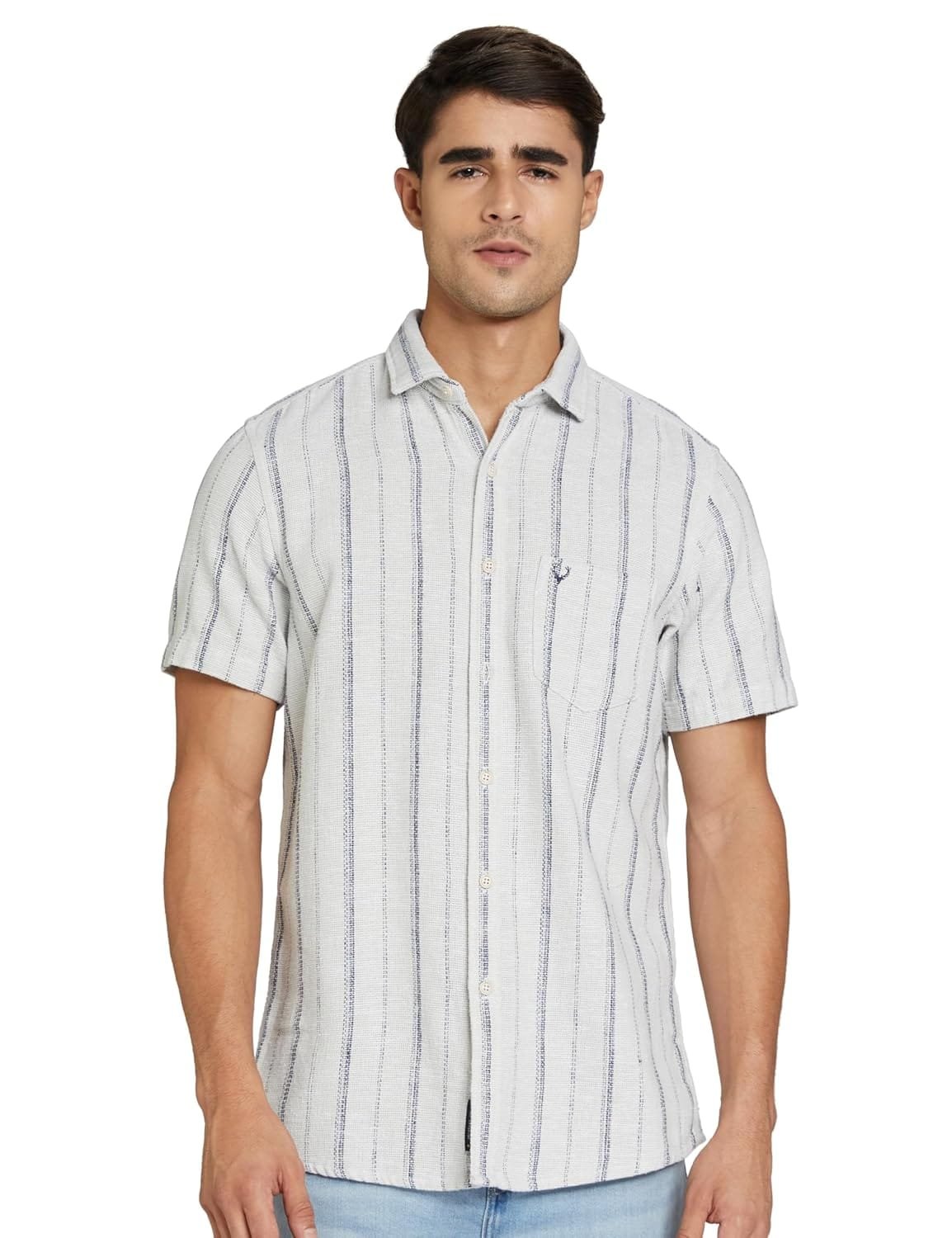 Allen Solly Men’s Regular Fit Textured Striped Casual Shirt