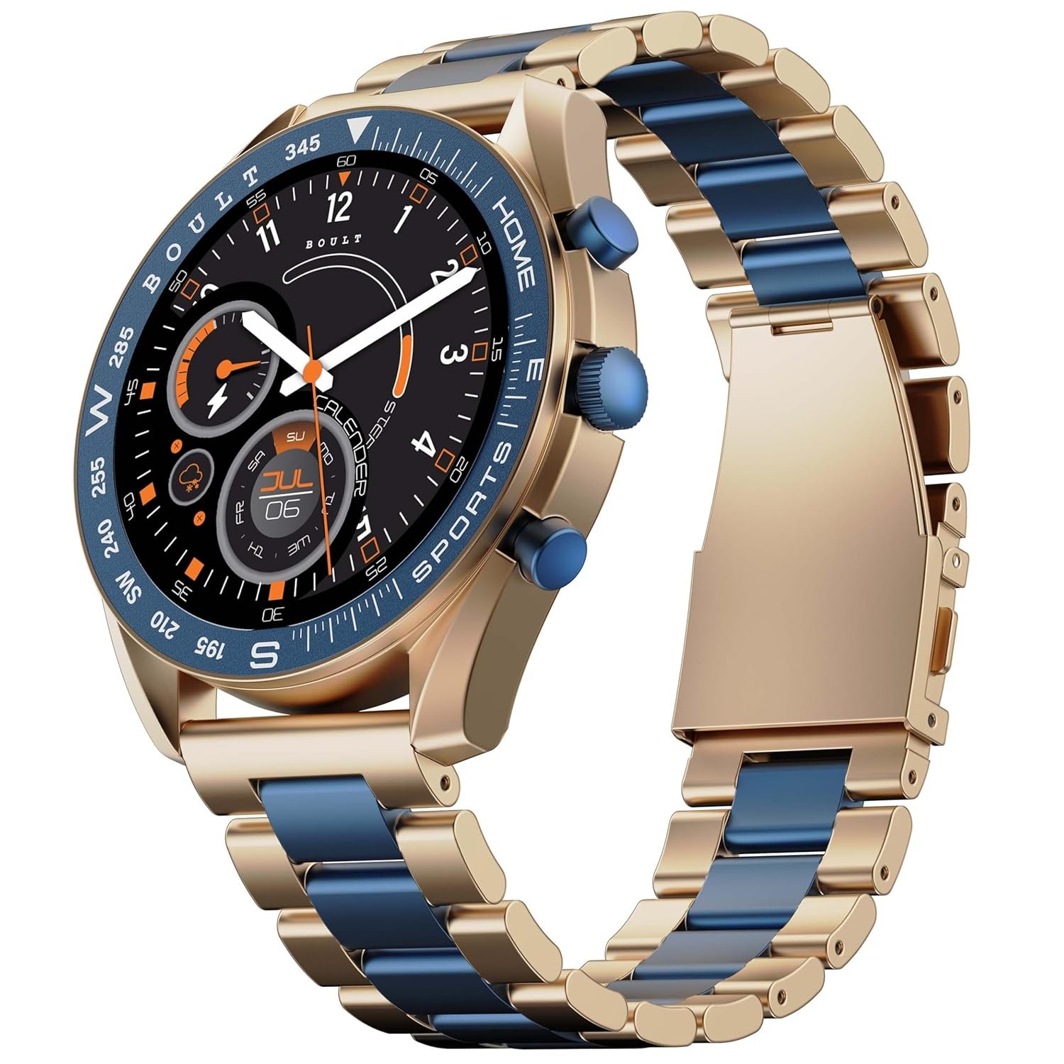 Boult Mirage Smart Watch 1.39”HD Screen, Bluetooth Calling, IP67, Zinc Alloy Frame, 500 Nits Brightness, AI Voice Assistant, SpO2 Monitoring, 120+ Sports Mode (Amber Blue)