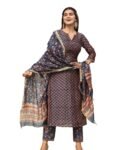 GRECIILOOKS Women's Cotton Blend Kurta Set with Dupatta | Kurti Set for Women | Festive Kurta Set for Women | Regular Fit Kurta