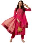 GoSriKi Women's Cotton Blend Printed Straight Kurta with Pant & Dupatta