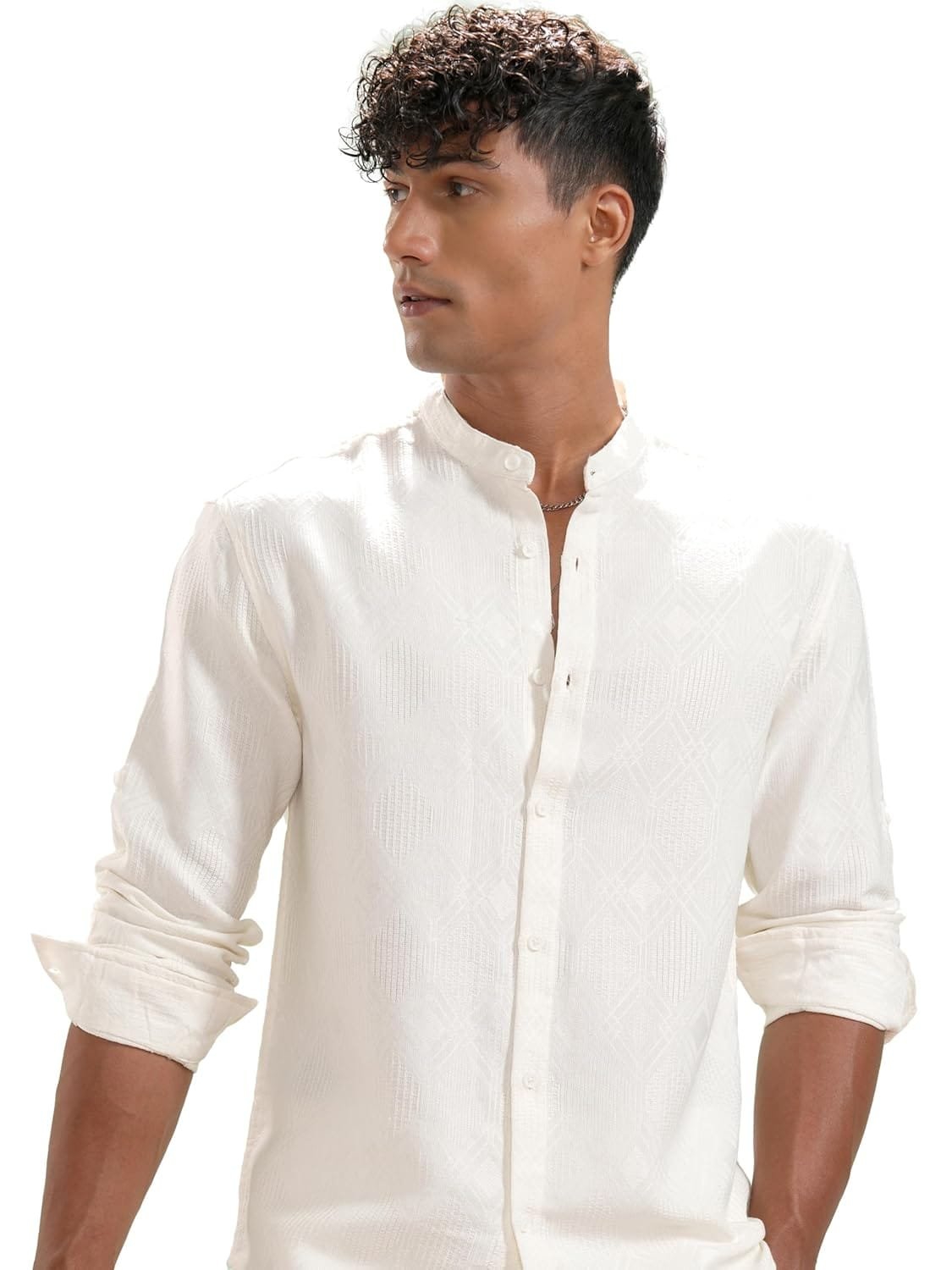 Highlander Men’s Relaxed Fit Shirts | Checked | Long Sleeves | Mandarin Collar | Casual Shirts | Stylish Shirt