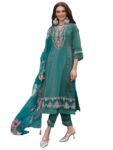 INDO ERA Women's Silk Blend Embroidered A-Line Kurta and Pant with Dupatta Set (Ieout6682)