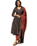 KLOSIA Women Cotton Printed V-Neck A-Line Kurta Pant Dupatta Set