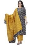 MEERA FAB Women Cotton Printed Kurta with Palazzo & Dupatta Set