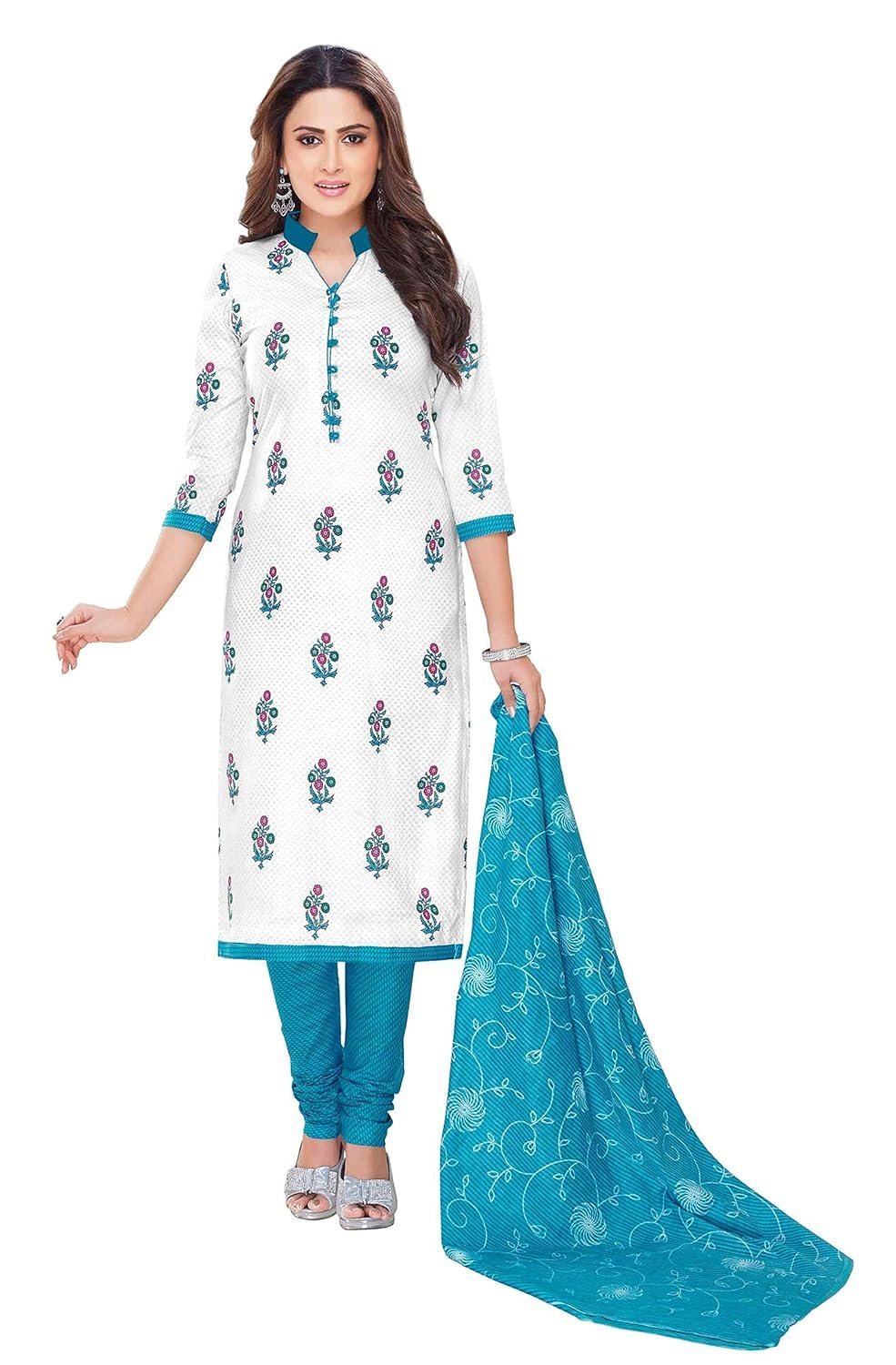 Miraan Cotton Printed Readymade Salwar Suit For Women(MIRAANSAN2321, Blue)