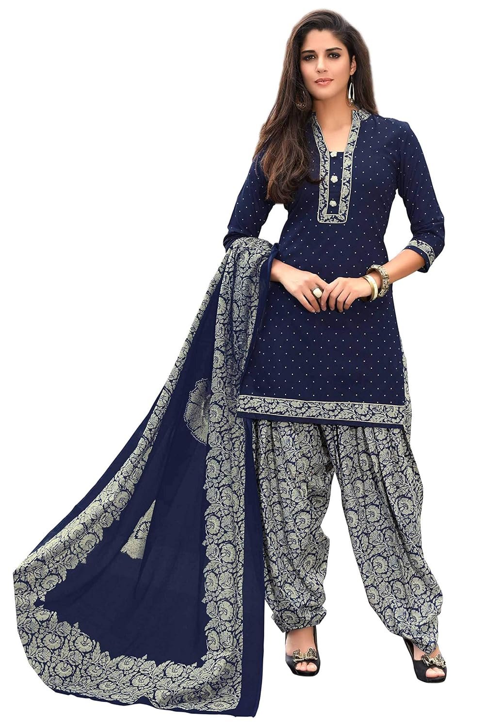 Miraan Cotton Printed Readymade Salwar Suit For Women(MIRAANSAN2520, Blue)
