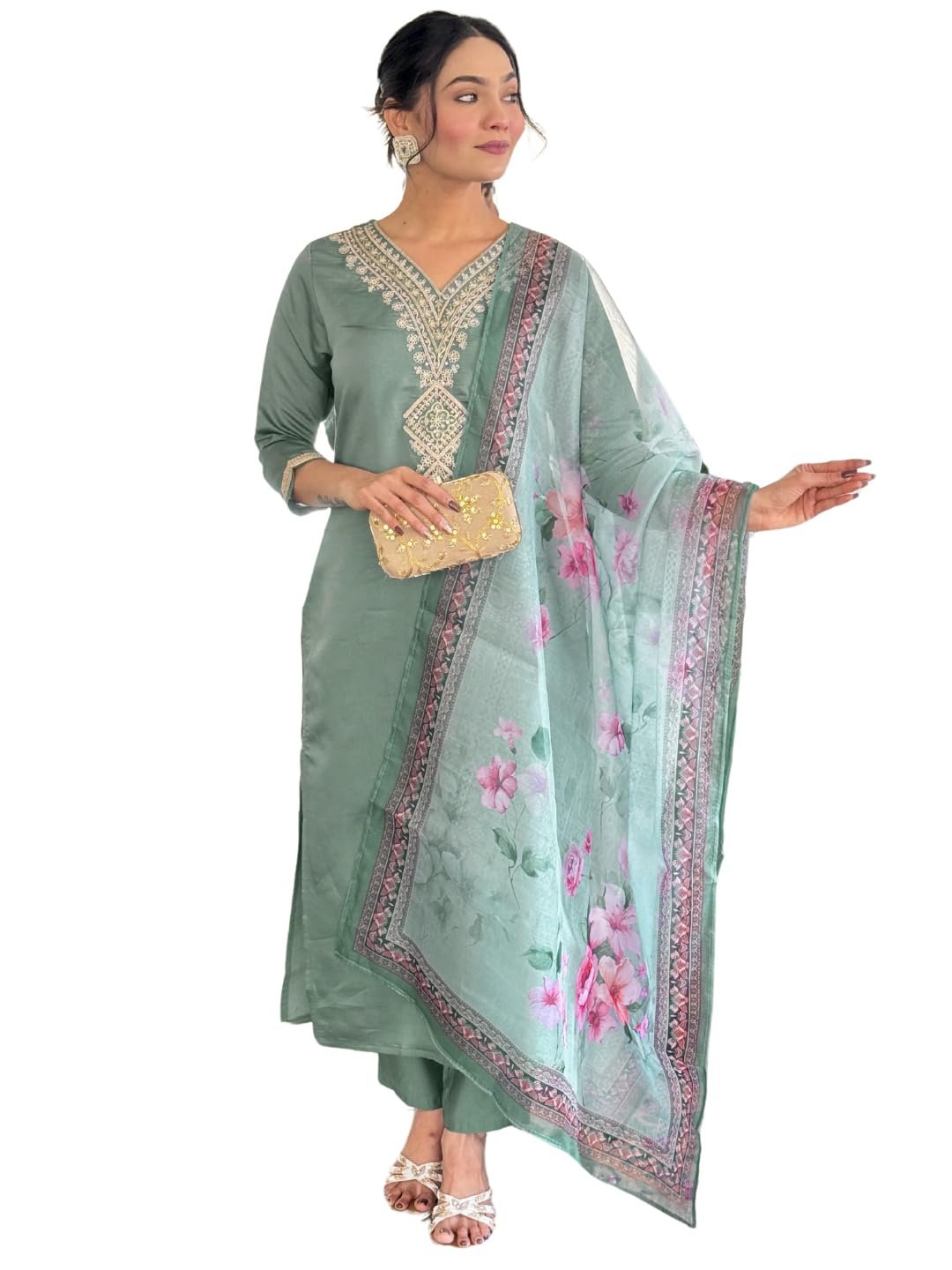 Naixa Women’s Rayon Embroidered Straight Kurta with Pant and Dupatta Sets (Available in Plus Size) (NX-696)