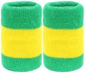 Neska Moda Unisex Pack of 2 Green and Yellow Striped Cotton Wrist Band
