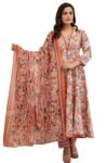 PARTHVI Women's Printed Cotton Anarkali Kurta & Pant With Dupatta Set