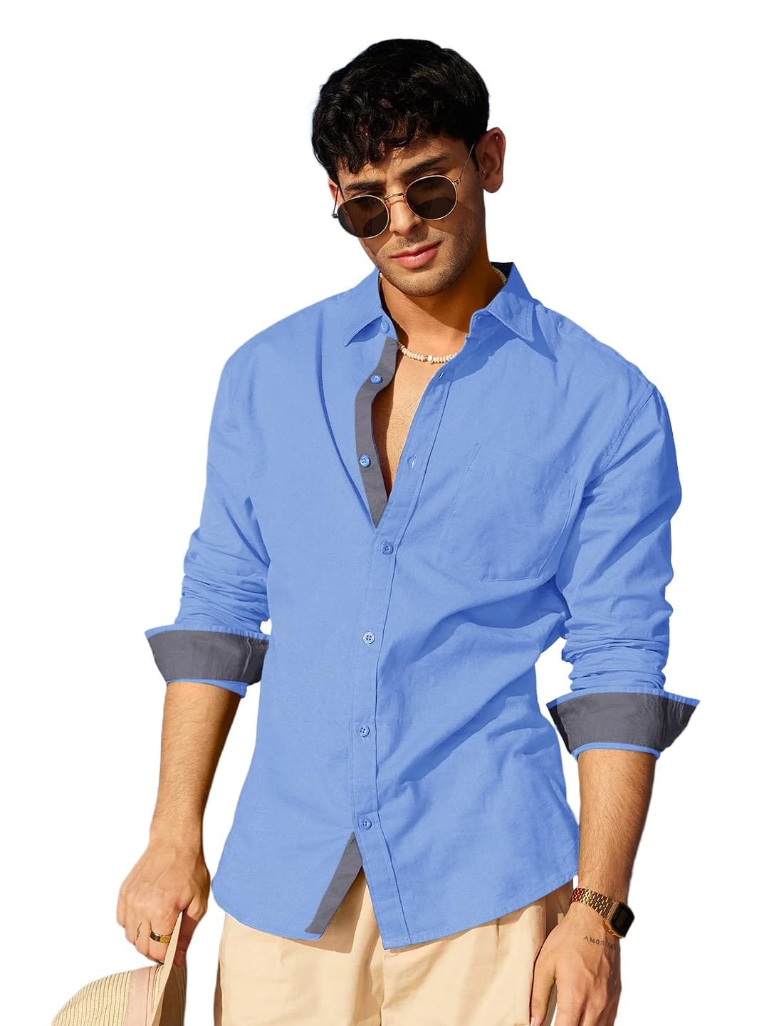 Pinkmint Casual Shirt for Men Stylish Men’s Shirt Soild Regular Fit Long Sleeve Formal Wear Purple