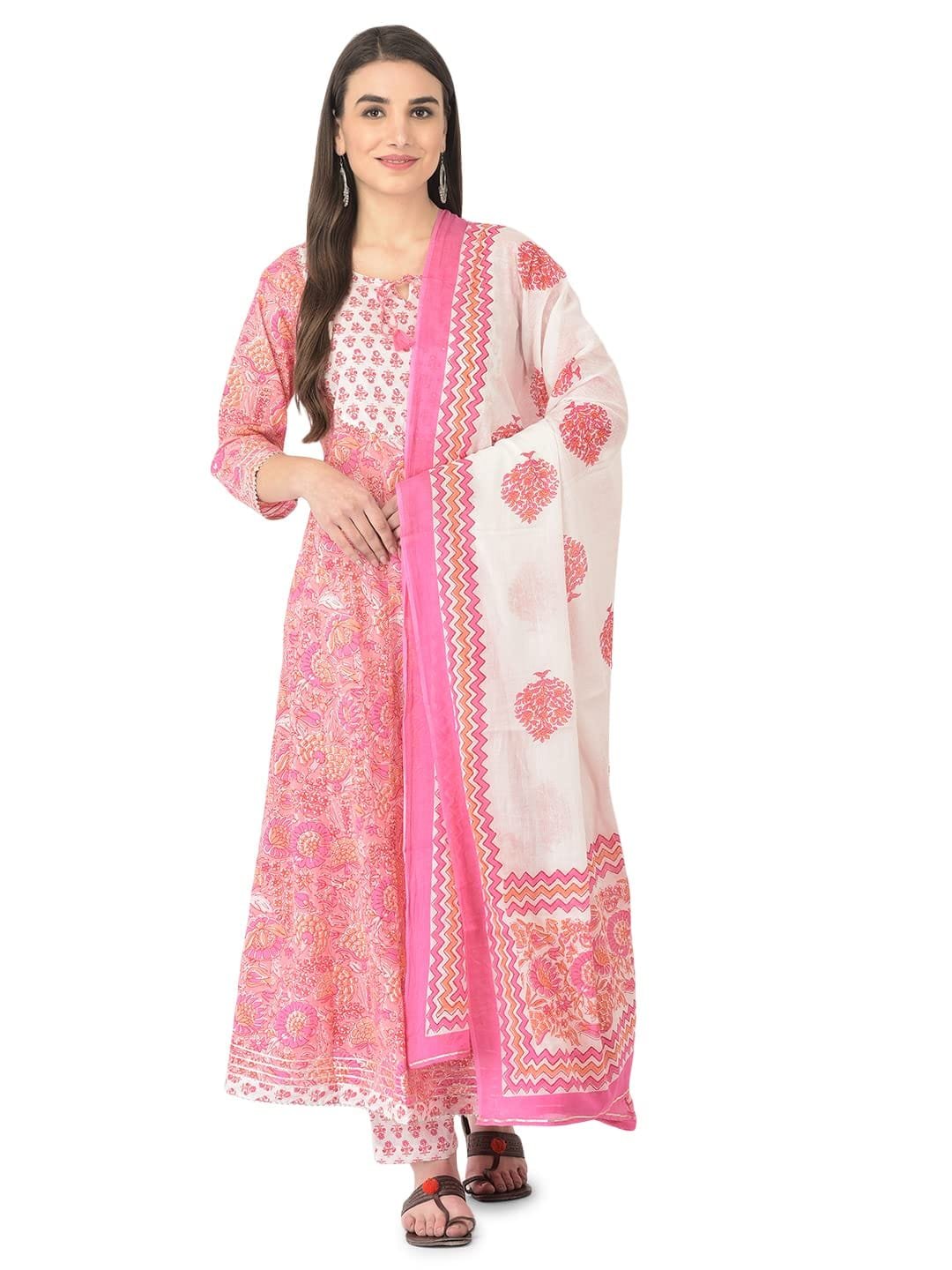 Pistaa’s Women Cotton Anarkali Flair Suit Set