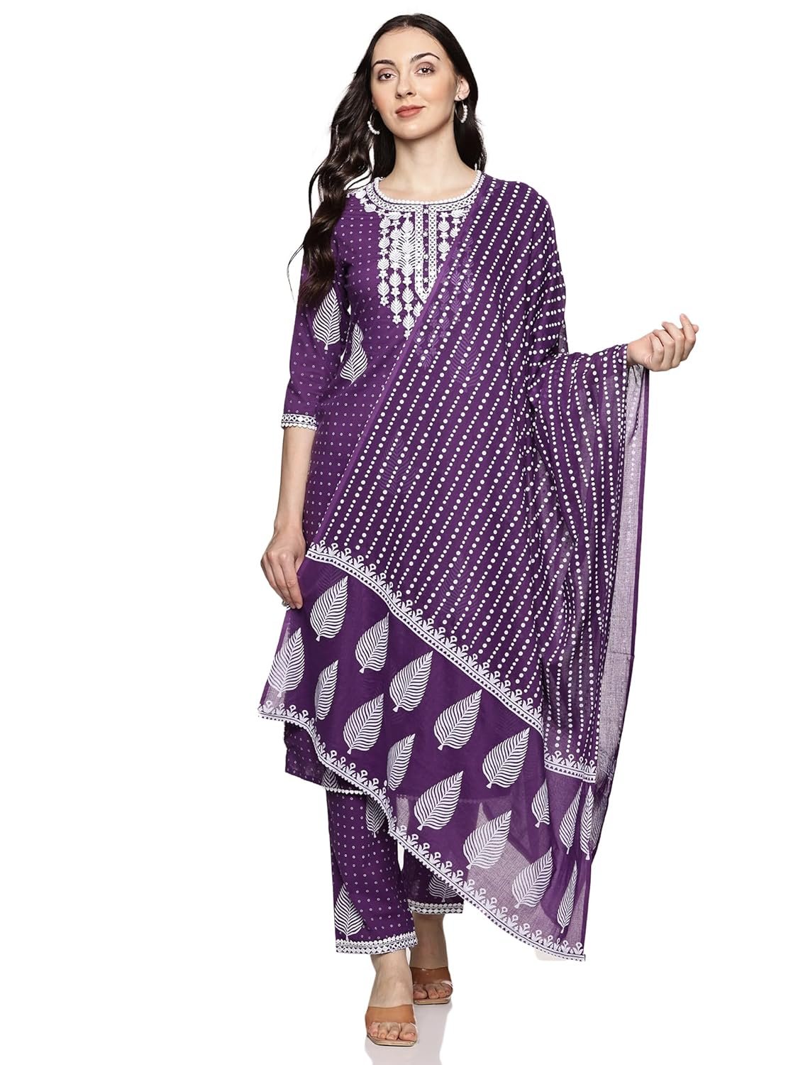 RAJMANDIRFABRICS Women’s Cotton Floral Embroidered with Lace Straight Kurta Pant with Dupatta Set