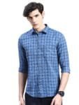 SHOWOFF Men's Long Sleeves Tartan Checks Spread Collar Blue Slim Fit Shirts-AlbaChecks-70_Blue