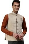 SHOWOFF Men's Solid Cotton Blend Cream Ethnic Nehru Jackets_PL06_Cream