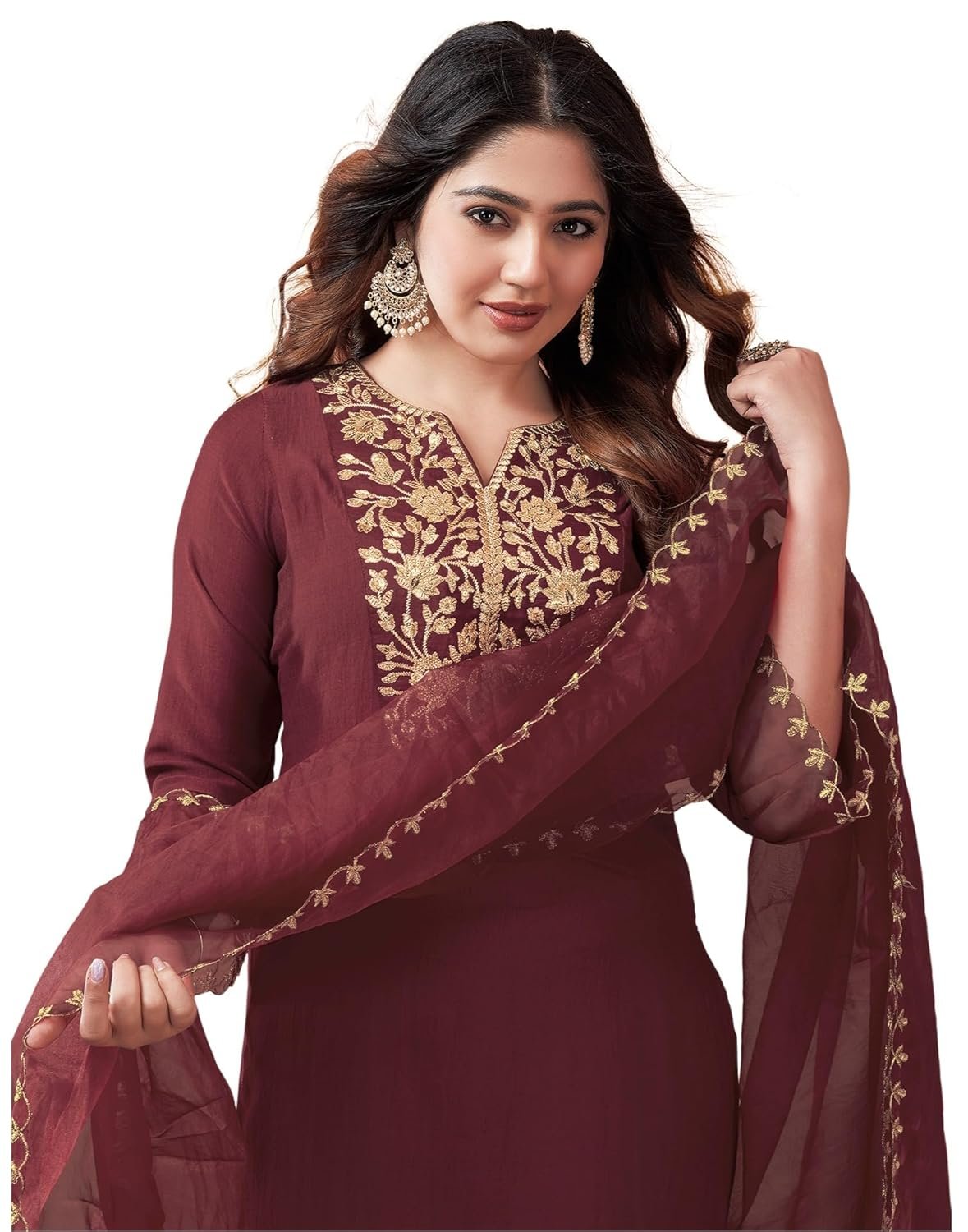 SIRIL Women’s Cotton Embroidery Anarkali Kurta Pant with Dupatta Set