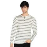 Status Quo Men's Striped Henley Neck Full Sleeves T-Shirt | 70% Polyester 30% Cotton | Regular Fit Casual Tee | Stylish Comfortable Everyday Wear