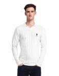 U.S. Polo Assn. Mens Off White Brand Logo Collared Neck Long Sleeve Casual Cotton Regular Fit Sweater