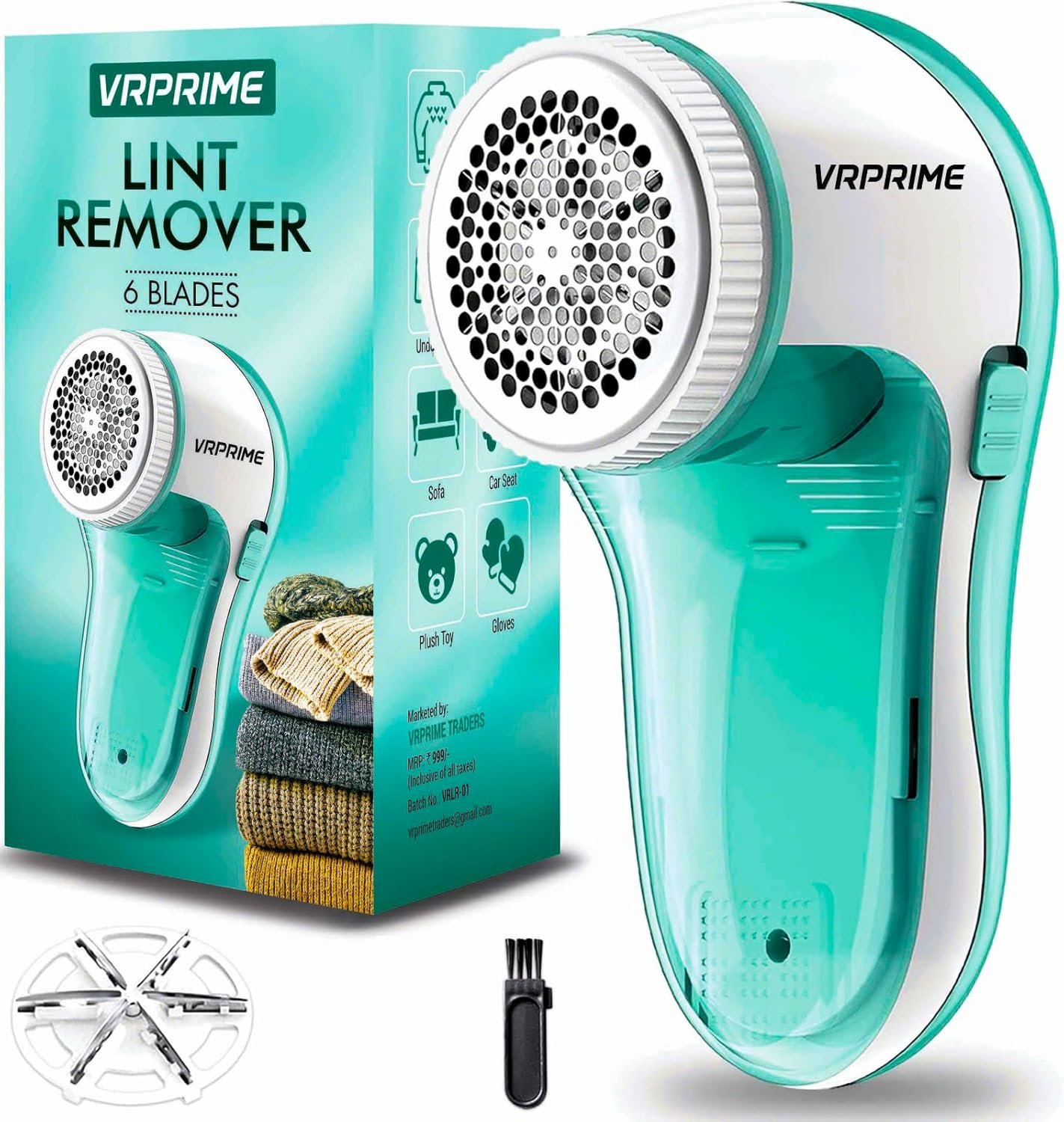VR PRIME Lint Remover for Clothes | Electric Fabric Lint Shaver for Sweater, Woolen Clothes and Blankets (6 Blades, 9000 RPM Motor)