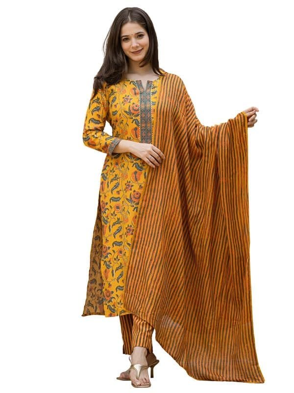 Vaamsi Women’s Rayon Blend Floral Straight Printed Kurta Pant With Dupatta Set