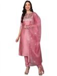 Vaamsi Women's Silk Blend Yoke Design Embroidered Straight Kurta Pant with Dupatta