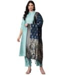 VredeVogel Women's Cotton Silk Blend Straight Kurta Set with Trouser Pant & Banarasi Silk Dupatta