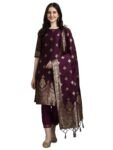 VredeVogel Women's Cotton Silk Jacquard Kurta Pant with Dupatta Set