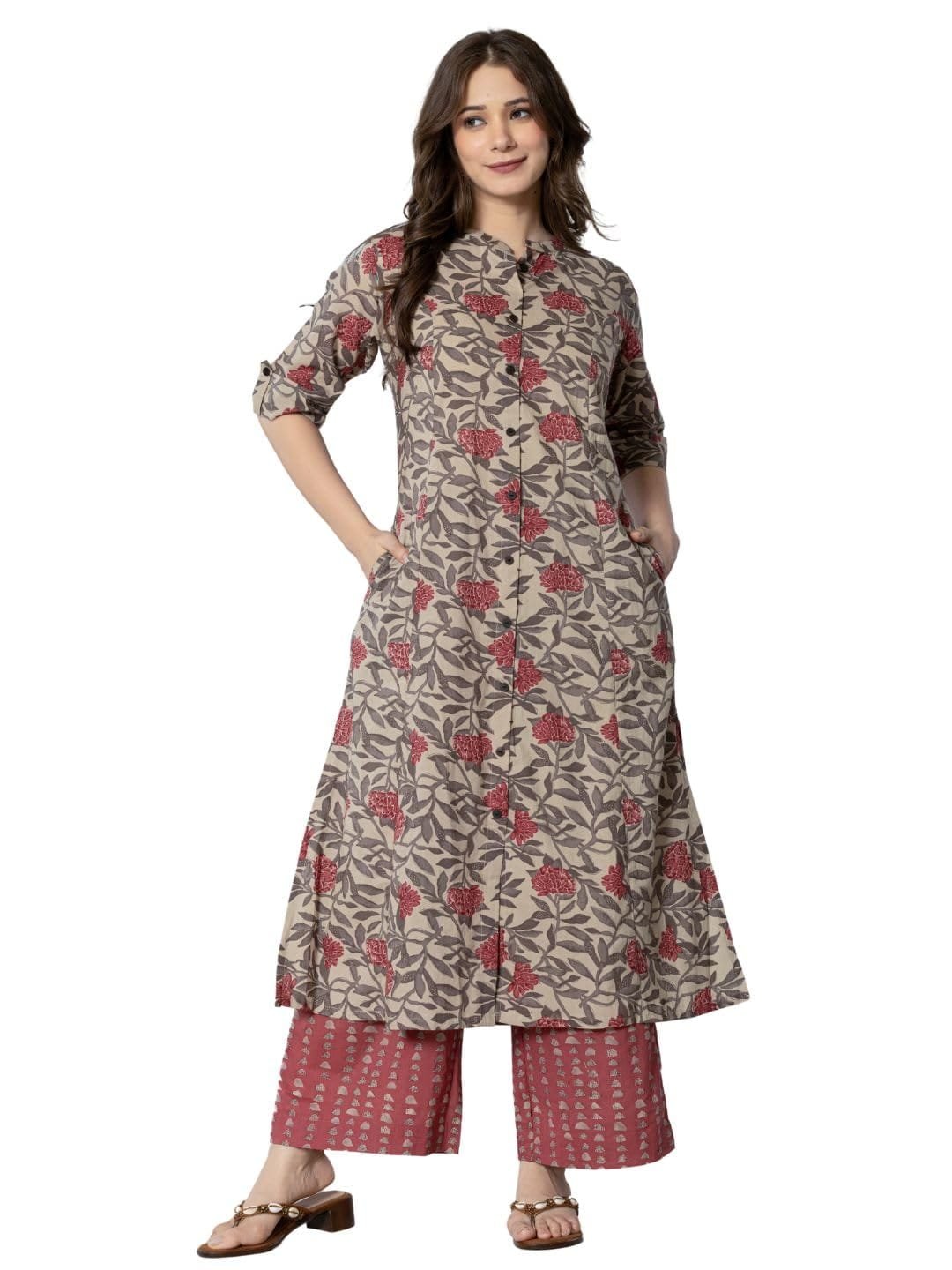 rytras Women’s Cotton Kurta with Palazzo Pant Set