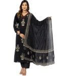rytras Women's Cotton Straight Kurta with Palazzos and Dupatta