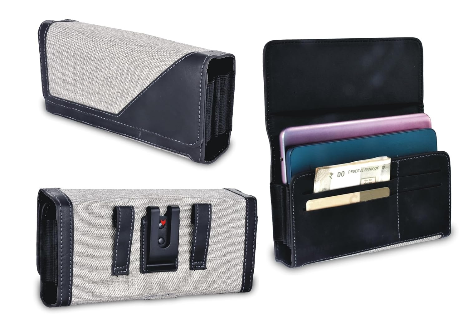 HARITECH Double Mobile Anti Theft Canvas Belt Loop Holster Magnetic Cover for Huawei Pura 70 Ultra/Pura 70 Pro+ / Pura 70 Pro Plus/Pura 70 Pro/Pocket 2 (Black)