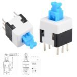 INVENTO PCB Mount Tactile Push Button Switch Self Latching Locking DPDT 6 Pin DIP, 7 x 7 mm, 8 Pcs (Blue)