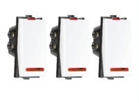 Salzer Modular 1 Way Electrical Switch | 20 Amps, 240 Volts AC Switches with Red LED Indicator | 1-Way ON/Off Switches for Home/Office | Heavy Duty Polycarbonate Body Switches| White (Pack of 3)