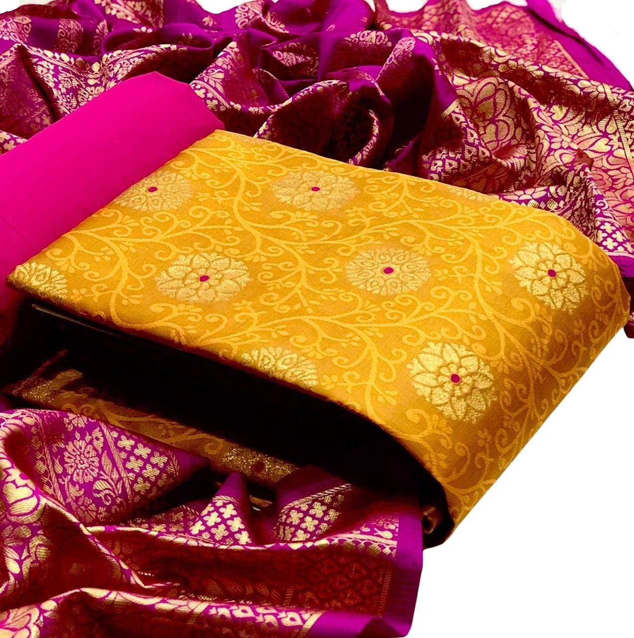 EthnicJunction Women’s Banarasi Silk Unstitched Salwar Suit Dress Material With Dupatta