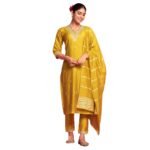 LookMark Women's Pure Cotton Straight Kurta Pant Dupatta Set with Elegant Embroidery - Perfect for Every Occasion