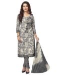 Miraan Cotton Printed Readymade Salwar Suit For Women(MIRAANBAND1819, Grey)