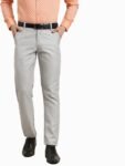 SOJANYA (Since 1958 Men's Cotton Blend Grey & Off White Self Design Formal Trousers