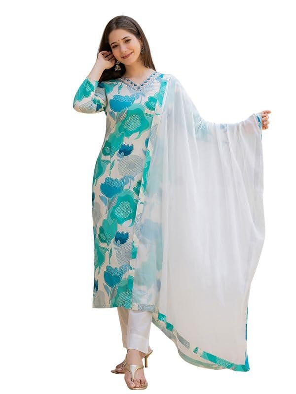 Vaamsi Women’s Rayon Blend Floral Straight Printed Kurta Pant With Dupatta Set | Kurta Sets For Woman
