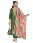 Naixa Women's Rayon Embroidered Straight Kurta with Pant and Dupatta Sets (Available in Plus Size) (NX-705)