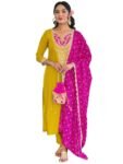 Naixa Women's BSY Viscose Embroidered Straight Kurta with Pant and Dupatta Sets (Available in Plus Size) (NX-628)