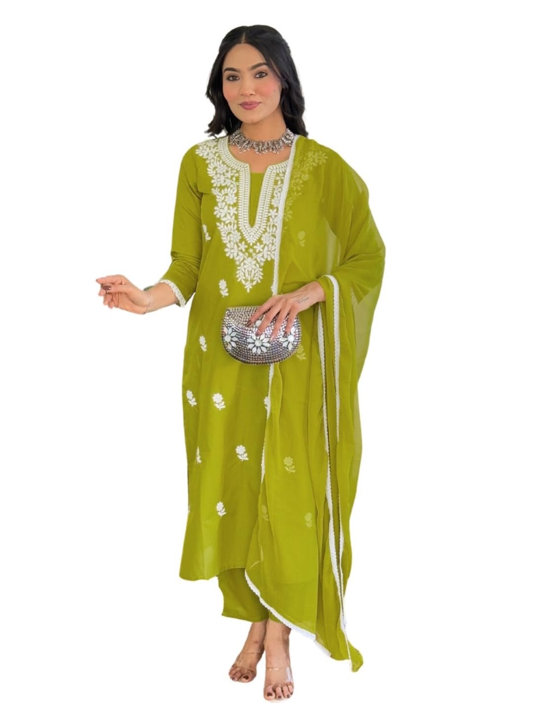 Naixa Women’s Pure Cotton Embroidered Straight Kurta with Pant And Dupatta Sets (NX-691)