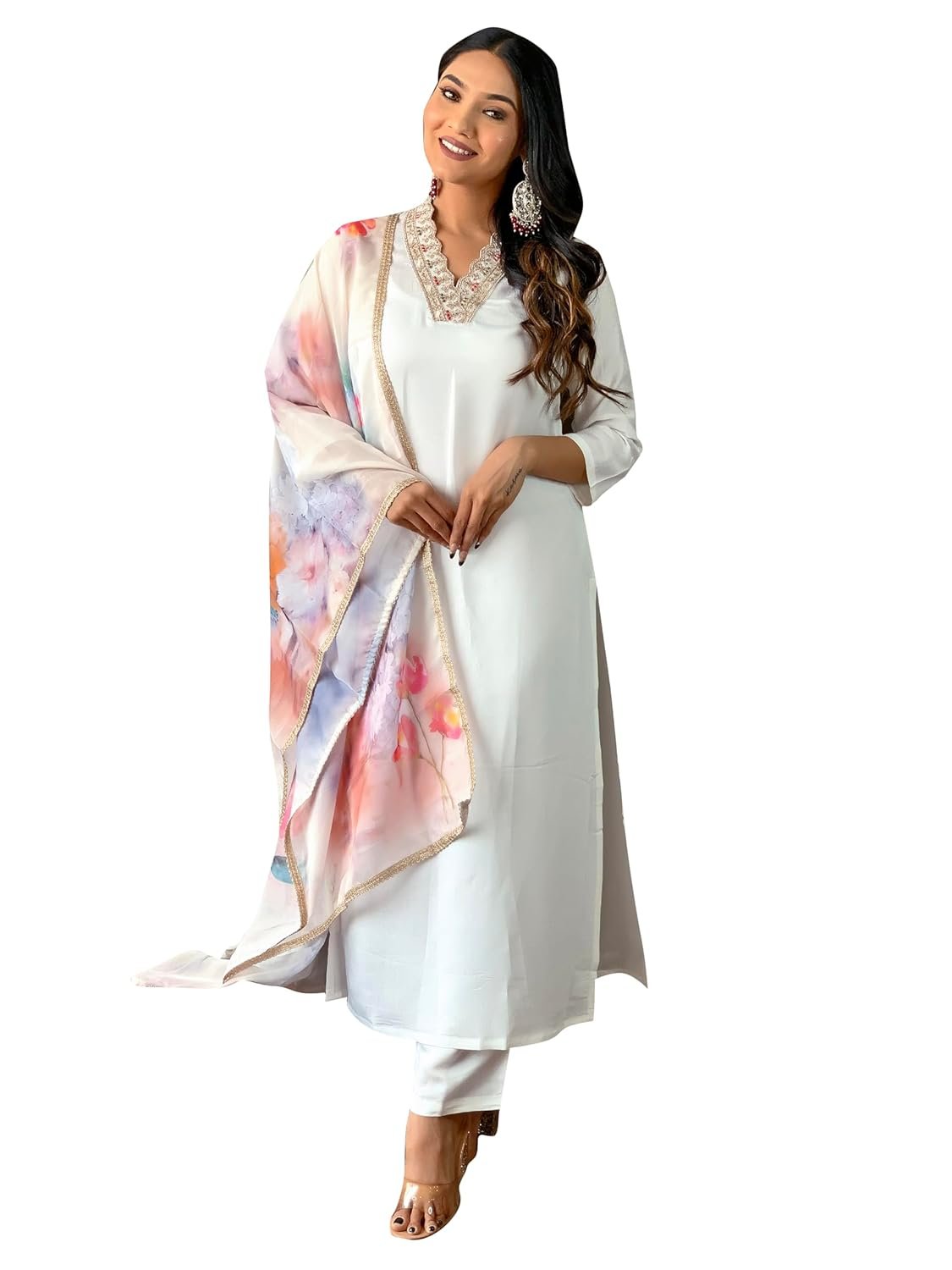 Naixa Women’s Rayon Embroidered Straight Kurta with Pant and Dupatta Sets (NX-502)