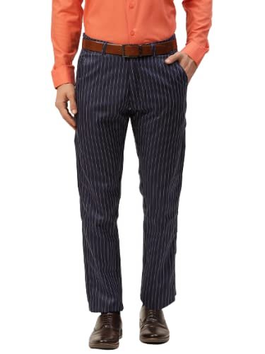 SOJANYA Men’s Regular Mid Rise (Since 1958 Cotton Blend Striped Formal Trousers