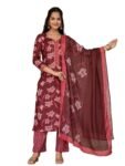 Vaamsi Women's Rayon Blend Floral Straight Printed Kurta Pant With Dupatta Set