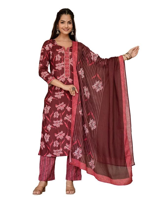 Vaamsi Women’s Rayon Blend Floral Straight Printed Kurta Pant With Dupatta Set